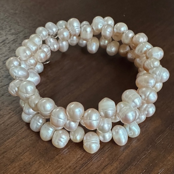 PINK FRESHWATER PEARLS BRACELET COIL ARTISAN Jewelry Spiral Bangle Genuine Pearl - Picture 3 of 12